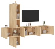 5 darab füstös tölgy színű szerelt fa falra szerelhető TV-bútor