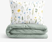 Goldea pamut ágyneműhuzat duo - magyar rét, zsálya színű hátoldal 140 x 200 és 70 x 90 cm