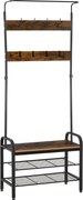 HOMCOM Kabátrakó Cipőtartó Ruhatartó 8 Akasszal és 2 Polccal MDF Fekete 72,1 x 34,1 x 185,0 cm | Aosom