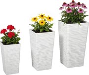Outsunny 3 db egymásba rakható négyzet kaspó hullámos mintával, vízelvezető lyukakkal, 42/55/65 cm — Fehér, Fekete, Barna | Aosom