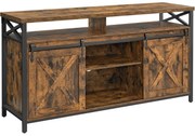 Tv-állvány szekrény, fém keret, rusztikus barna és fekete