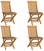 4 db tömör tíkfa kerti szék szürke párnával