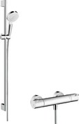 Hansgrohe Crometta, Vario fali zuhanykészlet Ecostat 1001 CL termosztáttal és zuhanyrúddal 90 cm, fehér/króm, HAN-27813400