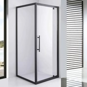 Stuxi Torino Black 100x100 szögletes nyílóajtós zuhanykabin 6 mm vízlepergető biztonsági üveggel, fekete elemekkel, 200 cm magas