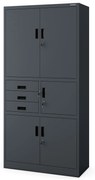 Fém iratszekrény széffel és fiókokkal FILIP II, 900 x 1850 x 400 mm, szürke