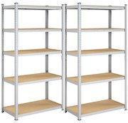 2 db nagy teherbírású 5 szintes polc, 200 x 100 x 50 cm, ezüst