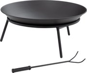 Outsunny Kültéri Tüzelőanyagos Tűzrakó Tűzhely Pokerrel Tűzrakásra Teraszon Kempingezéshez Ø47x21 cm Fekete | Aosom