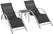 Outsunny Kert Napozóágy Szett Fém Hálós 3-Részes Napozóágy Teázó Asztallal, 2 Napozóággyal, 1 Oldalas Asztallal - Kerti Bútor Szett 59W x 169D x 66H c
