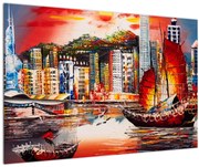 Kép - Victoria Harbour, Hong Kong, olajfestmény (90x60 cm)