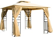 Outsunny Luxus Kerti Pavilon 3x3 m Kétrétegű Tetővel, Oldalfalakkal Rendelkezik, Fesztivál Pavilon, Kerti Pavilon Pagoda Bézs | Aosom