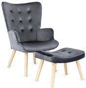 Füles Fotel Lábtartóval Szürke Bársony Kárpittal. LOZANO 2