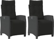 vidaXL 2 db fekete polyrattan dönthető kerti szék lábtartóval