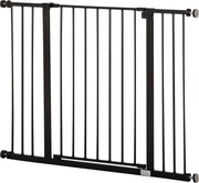 PawHut Ajtó Biztonsági Rács Lépcsővédő 10/15 cm Toldóval Fúrás Nélküli Ajtórács 76-107 cm Szélességhez Egykezű Nyitás Acél Fekete | Aosom
