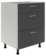 Benita 3 fiókos Alsó konyhaszekrény Antracit-Fehér 60x50x80 cm