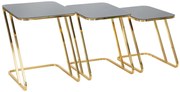 aranyszínű fém kisasztal készlet fekete üveglappal – 3 db – kortárs