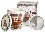 Karácsonyi Porcelán bögre fémszűrővel 360 ml díszdobozban Christmas City 2