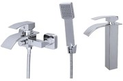 Gamma Elva Fürdőkádtöltő és Magasított Mosdó Csaptelep Szett - Vízesés vízsugarú, Króm