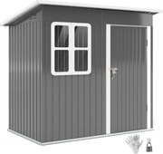 Outsunny Kerti Szekrény 2,55 m², Fém Kerti Szekrény Lépcsős Tetővel, 221 x 133 x 190/173 cm, Zárható Ajtós Szerszámszekrény Ablakkal, Kerékpártároló,