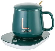 Kerámia bögre készlet elektromos melegítővel ajándékdobozban - Lucky - zöld