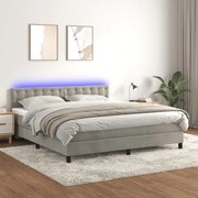 vidaXL világosszürke bársony rugós és LED-es ágy matraccal 160x200 cm