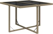 vidaXL bézs polyrattan és üveg kerti asztal 109 x 107 x 74 cm