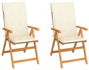 2 db tömör tíkfa kerti szék krémszínű párnákkal