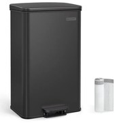 Konyhai szemetes 40L, nagy pedálos kuka fedéllel, 15 szemeteszsák mellékelve, fekete