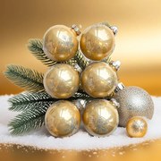 Gold snowflake pezsgőszínű kézzel festett üveg karácsonyi gömb szett 6*7cm