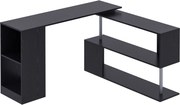 HOMCOM Helytakarékos Sarokasztal S-Forma Polccal, Modern Fa Asztal, 140x120x78 cm, Fekete | Aosom
