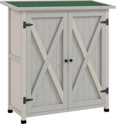 Outsunny Fa Kerti Szekrény, Időjárásálló Kerti Tároló 110 x 55 x 117 cm, Kerti Ház Ajtóval, Ferde Tetővel, Polcokkal, Szerszámszekrény, Kerti Szerszám