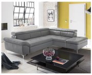 Bőrkárpitos, balos, L-alakú SALERNO II sarokkanapé, szürke