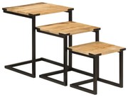 3 db tömör mangófa és vas egymásba helyezhető dohányzóasztal