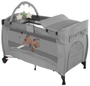 Utazóágy pelenkázó lappal és játékhíddal, szürke