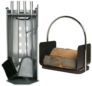 Kandalló szerszámok és fához való kosár készlet nyéllel 6 db antracit