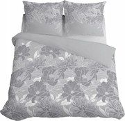 Ágyneműhuzat 160x200 Szatén Mikroszálas Virágok Levelek Szürke Hamu
