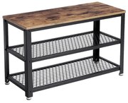 Vasagle INDY előszobai pad cipőtartóval, 73x30x45cm, barna/fekete