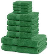 Sötétzöld frottír pamut törölköző és fürdőlepedő készlet 10 db-os Marina – Restilo