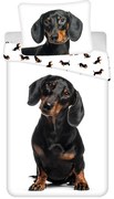 Fekete-fehér egyszemélyes pamut gyerek ágyneműhuzat 140x200 cm Dachshund – Jerry Fabrics
