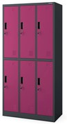 Fém öltözőszekrény 6 rekeszes IGOR, 900 x 1850 x 450 mm, antracit-fukszia