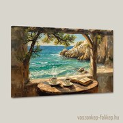 Tengerparti kávézás – nyugalmat árasztó prémium falikép 60x40 cm