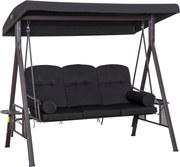 Outsunny 3-Fős Hollywood Lógtatás Kert Swing Napellenző párnával Fém Poliészter Fekete 116 x 206 x 183 cm | Aosom