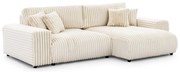 Krémszínű kordbársony kinyitható-tárolóhelyes sarokkanapé (jobb oldali) Sarina – Ropez