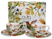 Porcelán eszpresszó kávés csésze + alj 110 ml 2 személyes dobozban madaras Linnea