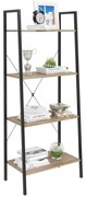 KÉSZLETKISÖPRÉS! Intenso Home 4 szintes nyitott könyvespolc 60 x 148cm, döntött design, sonoma tölgy | Univerzális tároló állvány fém lábakkal