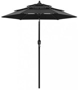 3 szintes fekete napernyő alumíniumrúddal 2 m