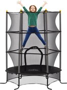 HOMCOM Gyerek Trambulin Ø163x190 cm +3 Év, Biztonsági Hálóval és Acélvázzal, 50 kg Teherbírás, Benti és Kinti Használatra, Fekete | Aosom