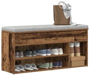 antik fa színű szerelt fa cipőtároló pad 102x30,5x45 cm