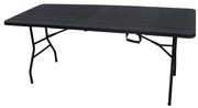 Összecsukahtó kempingasztal fekete színben 180x74 cm., fogantyúval a könnyű hordozhatóság érdekében