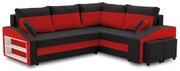 Grande sarokkanapé polcokkal és puffokkal , polc a bal karfaban puffok a jobb karfaban, jobboldali, szövet anyag, bonell töltet, fekete - piros
