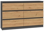 Aldabra M6 120 2x3, fiókos szekrény, 120x75x30 cm, antracit-tölgy
